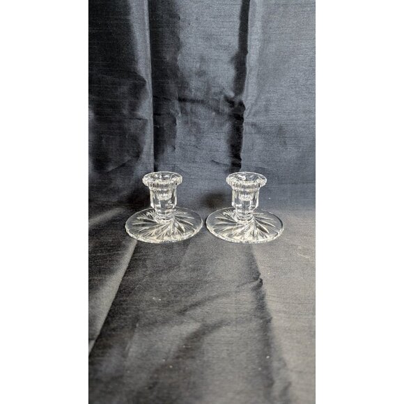 vintage Pressed Glass Pinwheel Base Candlesticks / Candle Holder For 3/4" Candle - Picture 6 of 10